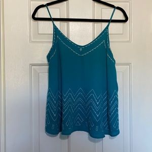 Teal Tank Top w/ White Embroidery Design Size S